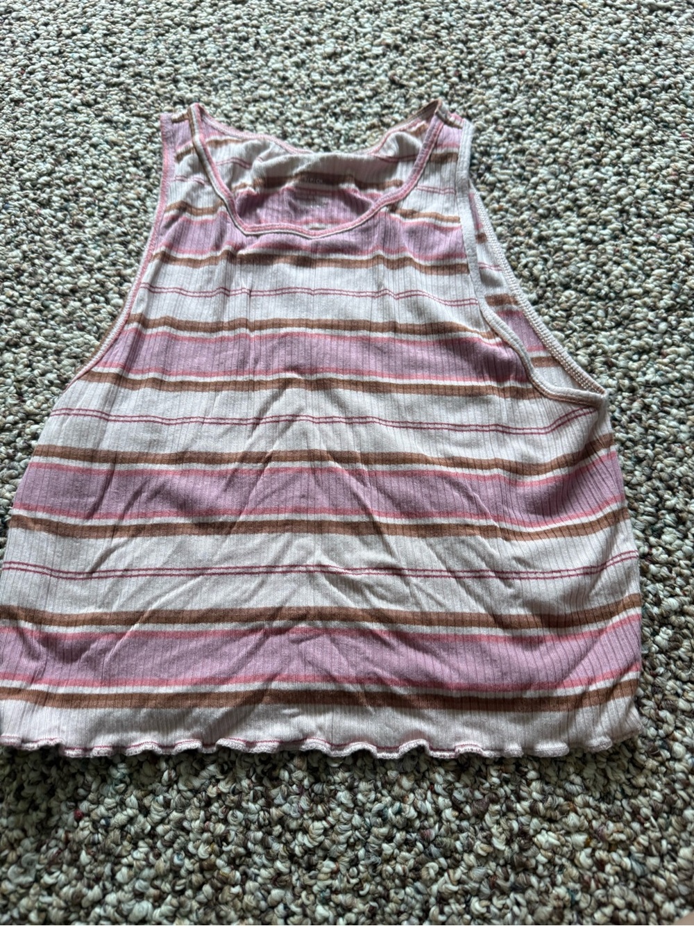 American Eagle Outfitters Pink White Brown Striped Ribbed Tank